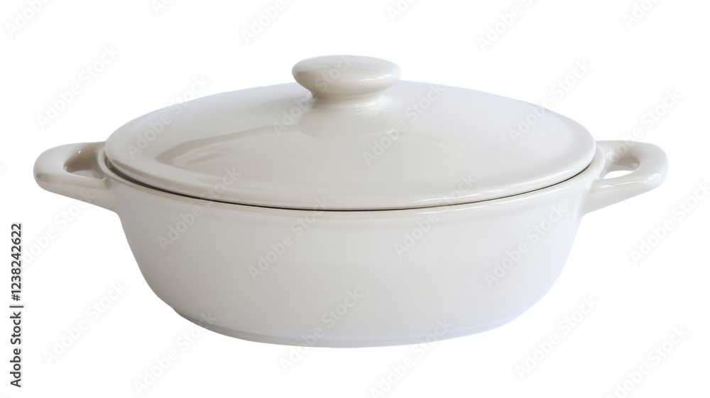 White ceramic casserole dish with lid on transparent background White ceramic casserole dish with lid on transparent background