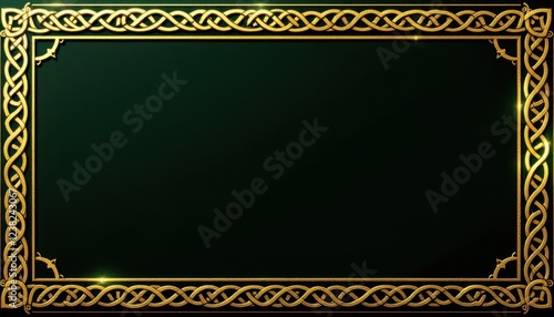 Elegant celtic knotwork gold frame on dark green background