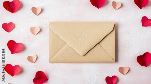 Wallpaper Mural Romantic Valentine s Day Kraft Envelope Surrounded by Red and Pink Hearts Perfect for Love Letters and Greeting Cards Torontodigital.ca