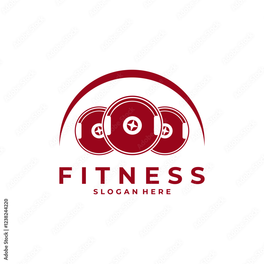 Obraz premium Barbell logo design template. Fitness and Gym Logo Design Vector