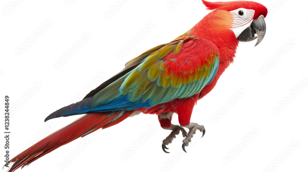Fototapeta premium Scarlet macaw parrot perching with transparent background