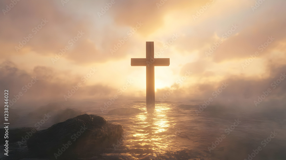 Sunset Cross Stands Calmly in Still Waters Sunset Cross Stands Calmly in Still Waters