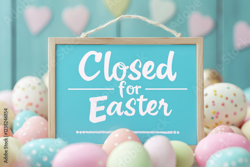 Closed for Eater sign with Easter eggs candy