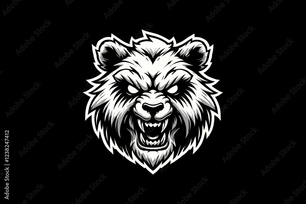 Obraz premium angry panda head with splash Black And White Design On Black Background