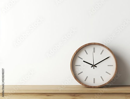 Wallpaper Mural Minimalist interior design of a modern living room with a white wall mockup and wooden floor, a clock on the sideboard. Torontodigital.ca