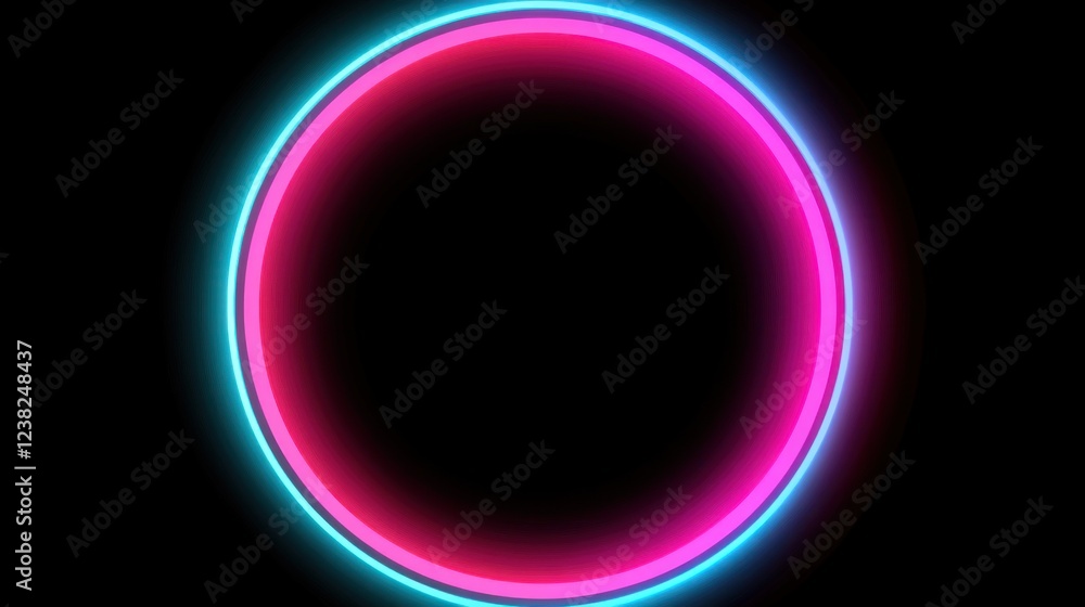 Obraz premium Vibrant neon pink and blue circle frame on black background.