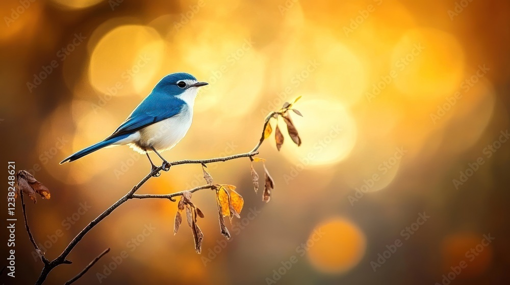 Obraz premium Blue bird perched on a branch at sunset. (1)