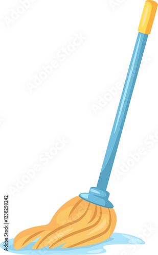 Wet mop cleaning up a spill on the floor, showcasing effective cleaning techniques for housekeeping themes. Bright white background enhances the focus on cleanliness and hygiene