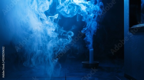 Blue mystical smoke emerging in a dark setting photo