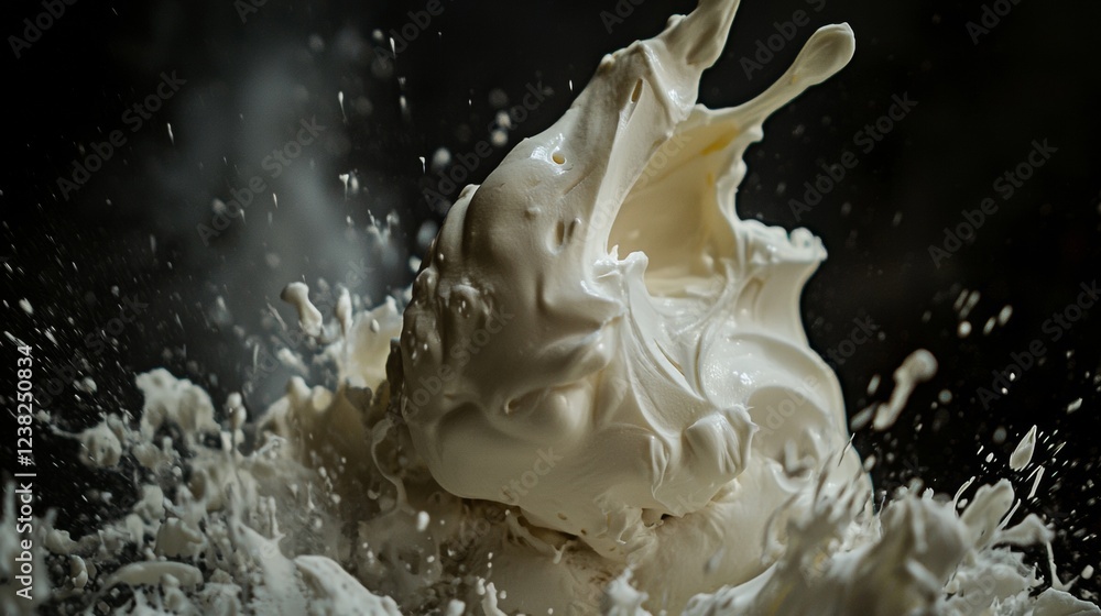 Fototapeta premium Dynamic splash of milk on black background