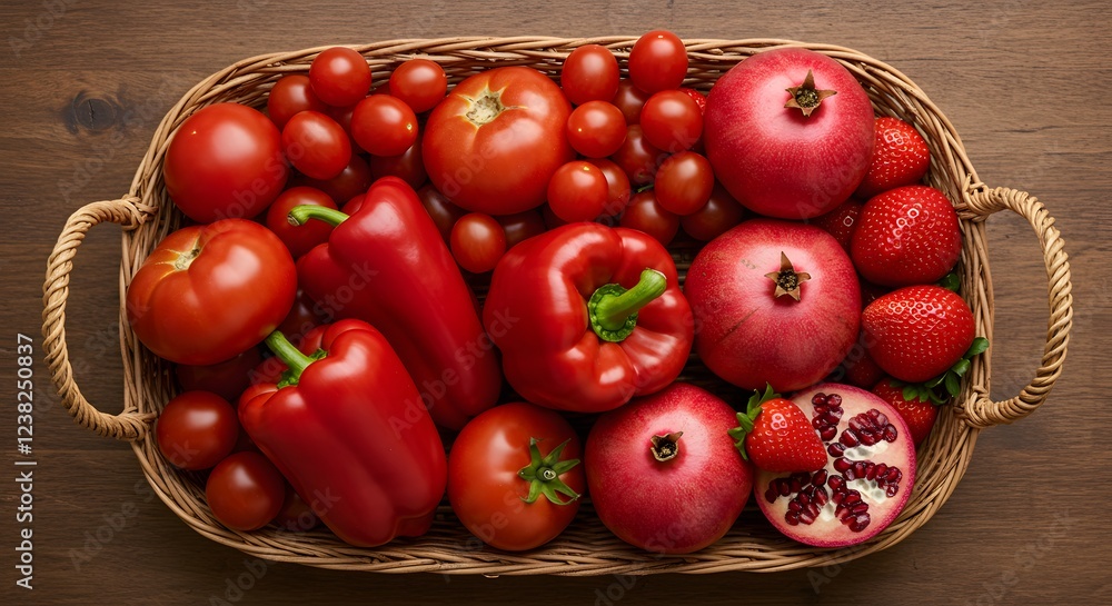 Red Vegetables and Fruits Basket Summer Harvest Abundance Red Vegetables and Fruits Basket Summer Harvest Abundance