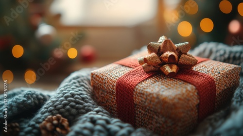 Beautifully Wrapped Gift Box Ready for Holiday Celebrations. Generative AI