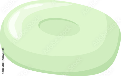 Oval shaped light green soap bar with a central hole, lying on a white background, evokes freshness, hygiene, and cleanliness, perfect for promoting personal care products