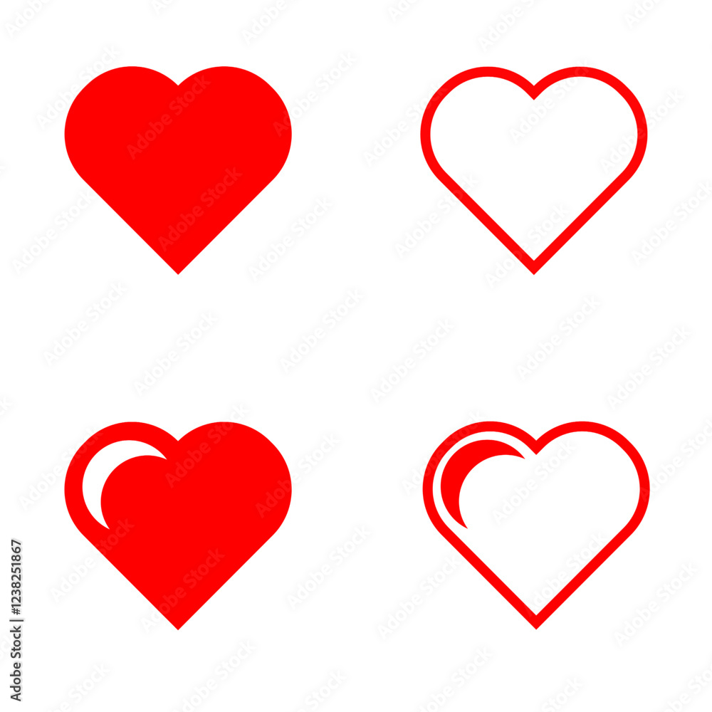 Red Heart Vector Icons - Minimalist and Modern Design Red Heart Vector Icons - Minimalist and Modern Design