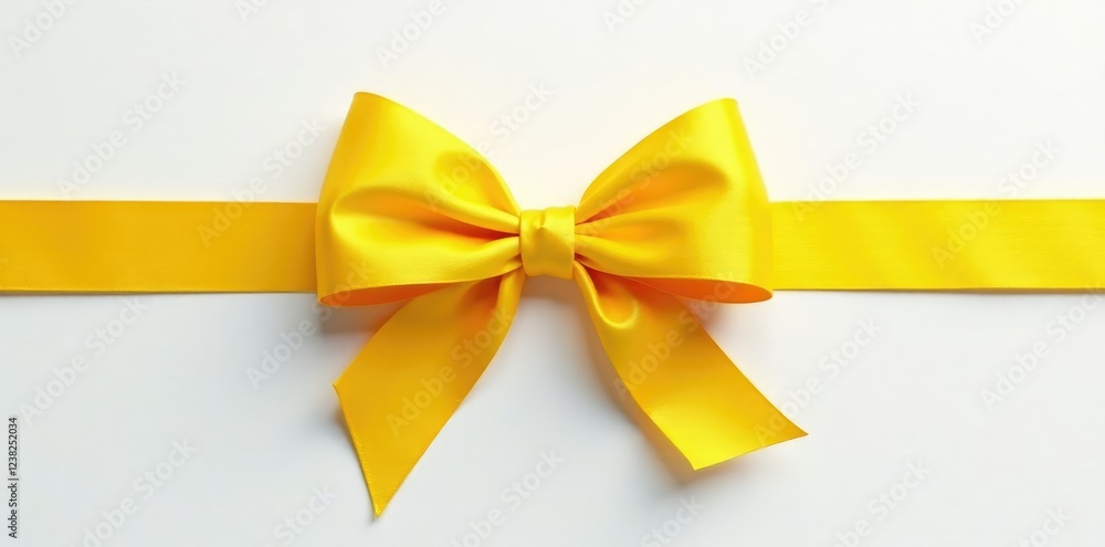 Bright yellow bow on a white background with a subtle sheen, ribbon, bow, bright Bright yellow bow on a white background with a subtle sheen, ribbon, bow, bright