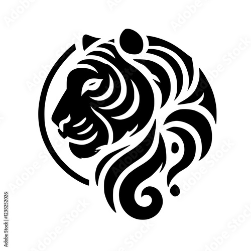 Wallpaper Mural Abstract Tiger: Black and White Artistic Design.  A stylized vector illustration of a tiger's head in a circle, perfect for logo, graphic design, and home decor. Torontodigital.ca