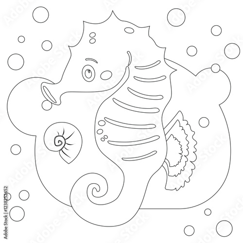 A seahorse is a vector image of a resident of the underwater world. An illustration for self-coloring.