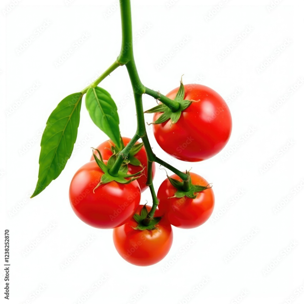 Cherry tomato stems with leaves isolated on white, plant, stem Cherry tomato stems with leaves isolated on white, plant, stem