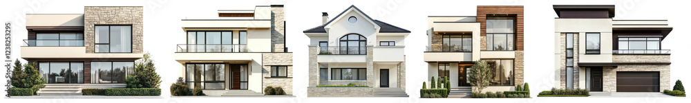 Modern architectural home designs showcase, PNG element set on transparent background Modern architectural home designs showcase, PNG element set on transparent background