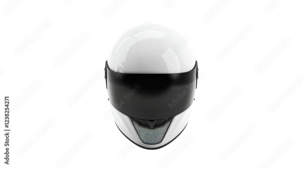 Fototapeta premium White motorcycle helmet with black visor on transparent background