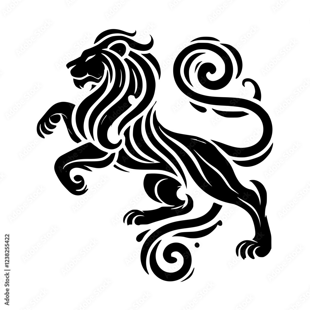 Fototapeta premium Majestic Lion: Black and White Abstract Animal Design. Perfect for tattoo, graphic design, and wildlife art lovers. This regal symbol of strength and power is a captivating piece.