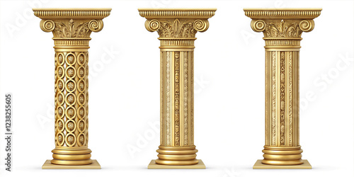 Golden Columns Isolated for Architectural Elegance