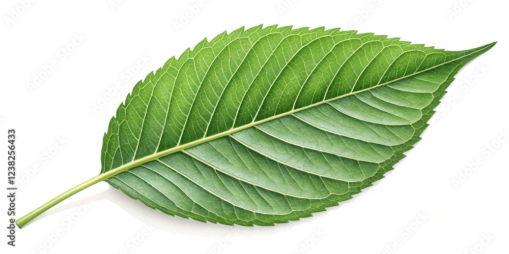 Fototapeta premium Lush Green Leaf Isolated on a White Background, A Representation of Growth and Renewal