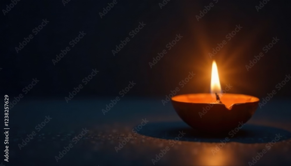 Dark background with a single Diya candle flame softly glowing in the corner, warm light, dark tones Dark background with a single Diya candle flame softly glowing in the corner, warm light, dark tones
