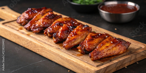 Wallpaper Mural Grilled Chicken Wings with Barbecue Sauce on Wooden Platter for Tasty Presentation Torontodigital.ca