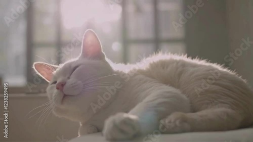 white cat sleeping on the couch