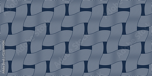 Weaving seamless pattern, traditional wicker lacing handicraft endless abstract background, geometric line weave wallpaper.