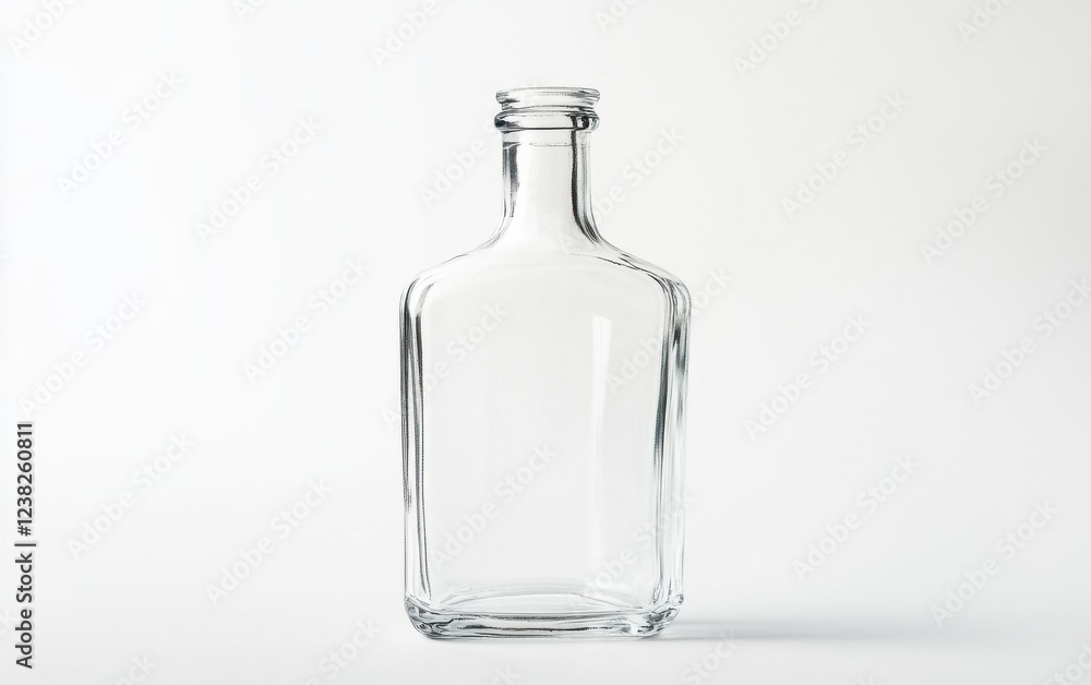 A clear glass bottle displayed on a clean background, ideal for showcasing beverages or stylish kitchen decor. A clear glass bottle displayed on a clean background, ideal for showcasing beverages or stylish kitchen decor.
