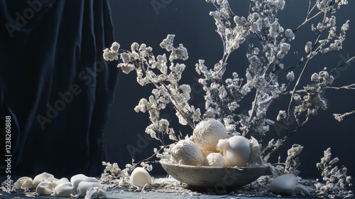 Delicate still life with cotton flowers and neutral tones photo