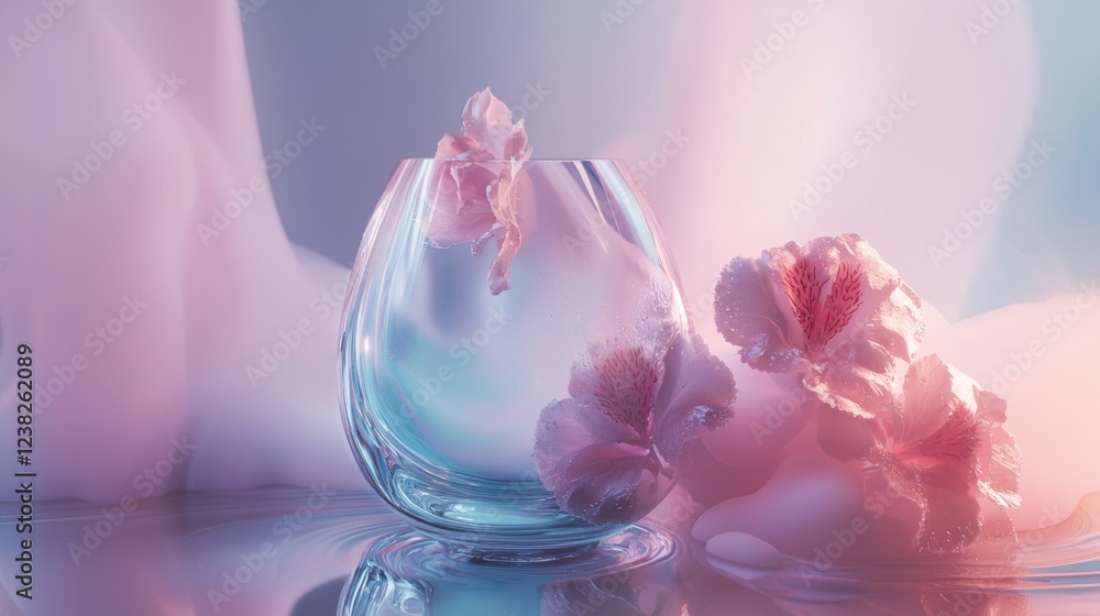 Elegant floral composition in glass bowls with soft pink hues Elegant floral composition in glass bowls with soft pink hues