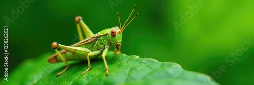 Grasshopper's antennal joints on a leaf petiole, plant details, leaf structures photo