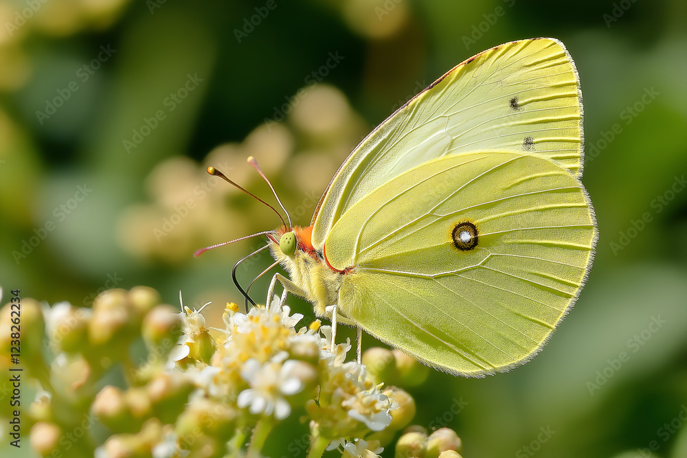 Close up of a butterfly on a flower in a meadow in nature in the rays of sunlight. Close up of a butterfly on a flower in a meadow in nature in the rays of sunlight.