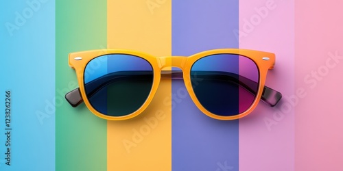 Vibrant sunglasses over colorful striped background capturing summer fashion trends photo