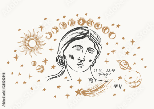 Hand drawn virgo zodiac sign illustration, horoscope background