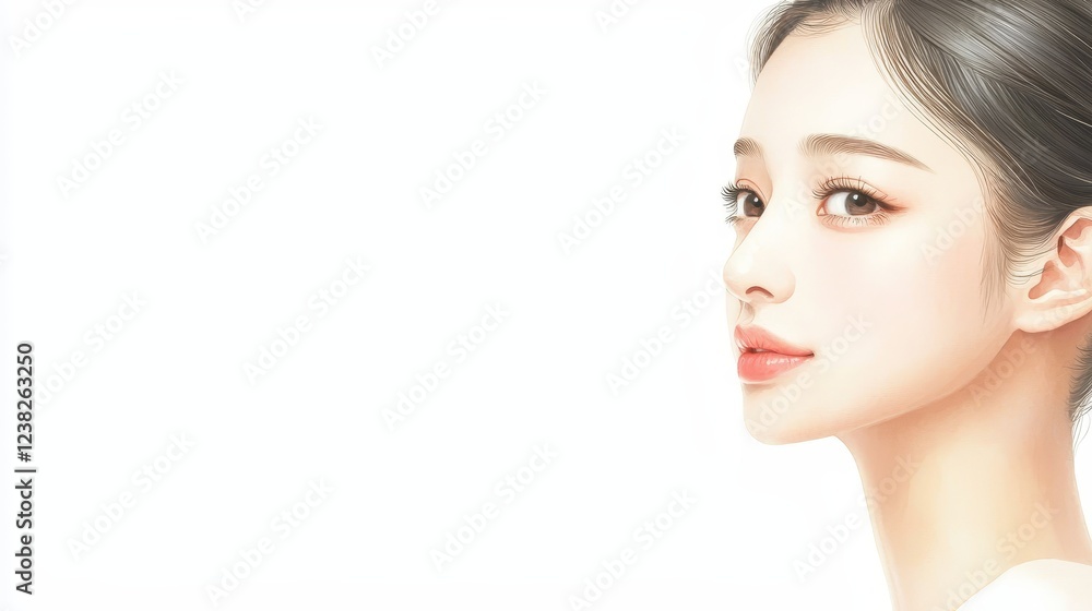 Obraz premium Woman in white, a minimalist portrait exploring purity, simplicity, and serenity