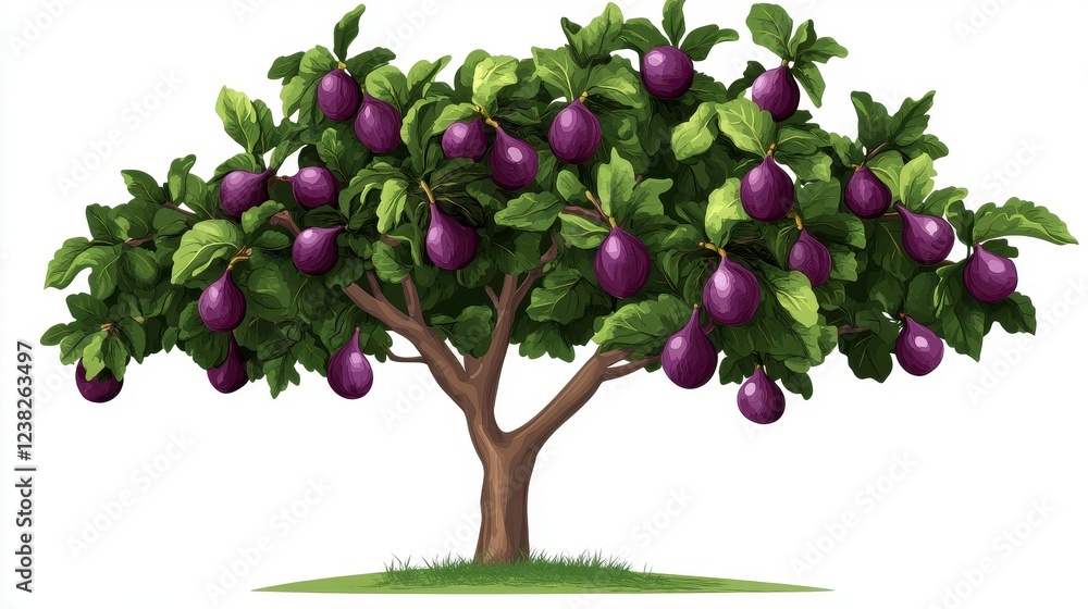 Fototapeta premium Vibrant Plum Tree with Lush Green Leaves and Juicy Fruits