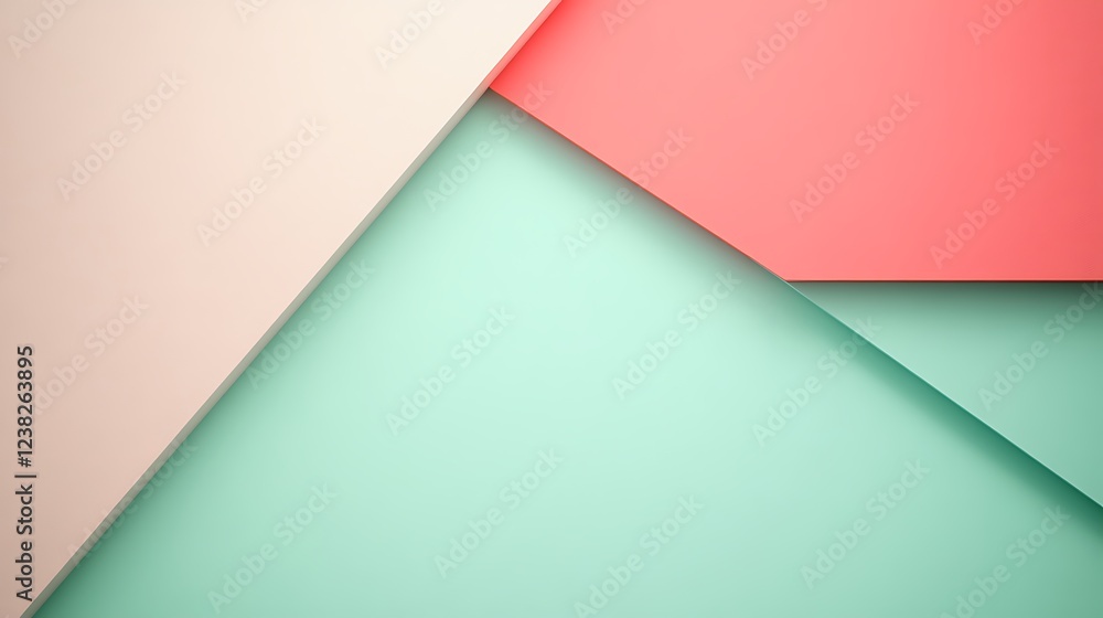 Abstract Geometric Background with Soft Colors in Mint Green, Coral, and Cream Tones for Minimalist Design Abstract Geometric Background with Soft Colors in Mint Green, Coral, and Cream Tones for Minimalist Design
