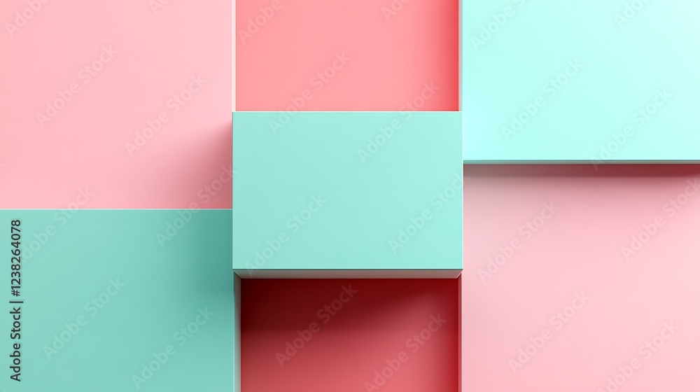Abstract geometric composition with pastel pink and mint green shapes on a textured background Abstract geometric composition with pastel pink and mint green shapes on a textured background