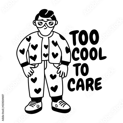 A glyph sticker of a cool character with careless sarcastic typography