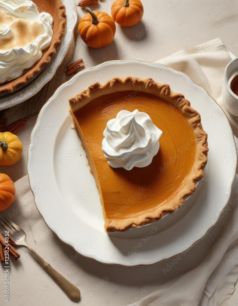Pumpkin pie and whipped cream on a decorative plate, pumpkin pie, decoration, plate Pumpkin pie and whipped cream on a decorative plate, pumpkin pie, decoration, plate