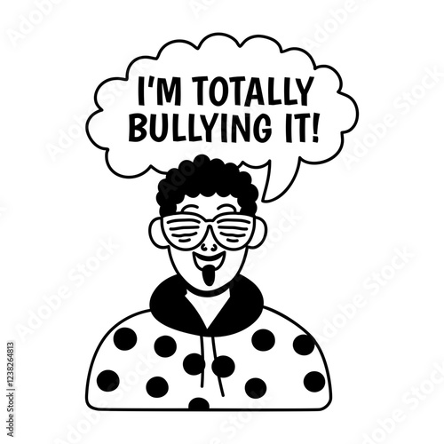 A glyph sticker of mocking character with bullying it typography 