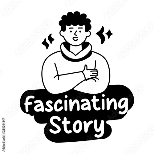 A glyph sticker of a character with fascinating story typography 