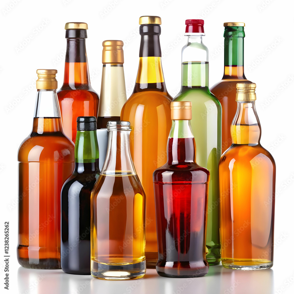 alcohol bottles on white background alcohol bottles on white background