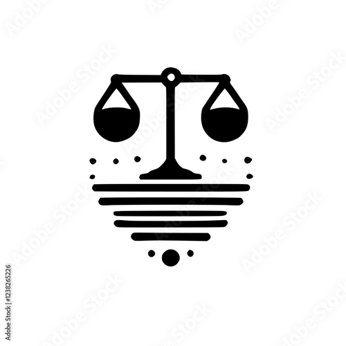 Finding Balance: A Minimalist Artwork on Justice, Equality, and Inner Peace.  The scales symbolize harmony, a quest for equilibrium, and the search for serenity.