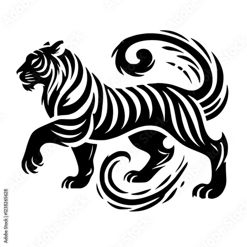 Wallpaper Mural Striking Black and White Tiger: Abstract Animal Art Graphic. A majestic feline design, perfect for nature and wildlife enthusiasts. This powerful image is a symbol of elegance and style. Torontodigital.ca