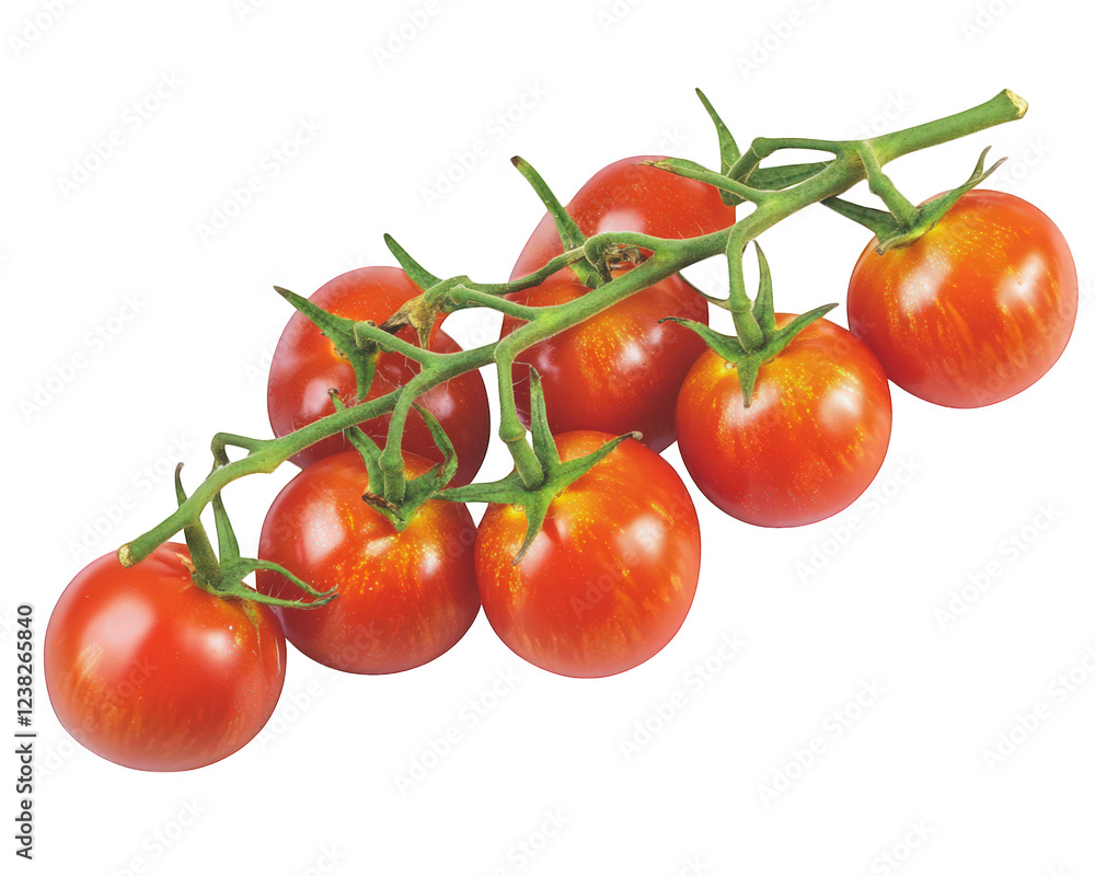 Ripe and juicy tomatoes on vine, showcasing vibrant red color and fresh appearance. Perfect for salads, sauces, or garnishes, these tomatoes add flavor and nutrition Ripe and juicy tomatoes on vine, showcasing vibrant red color and fresh appearance. Perfect for salads, sauces, or garnishes, these tomatoes add flavor and nutrition